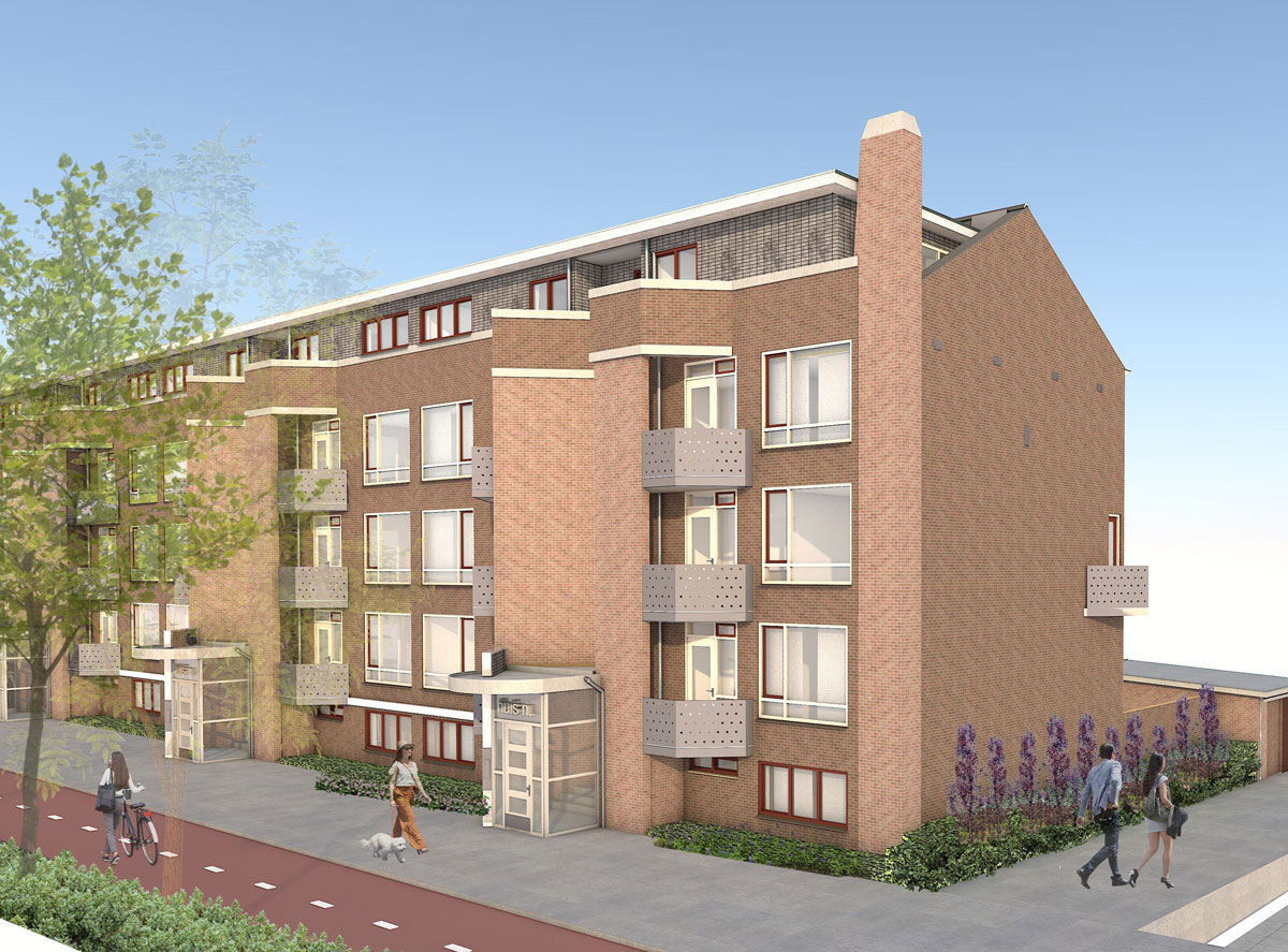 Met respect voor het oorspronkelijk beeld woningen in de plint toegevoegd splitsen en optoppen